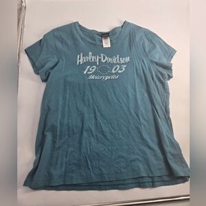 Harley-Davidson Teal T-Shirt with Red and Purple Graphics 2X